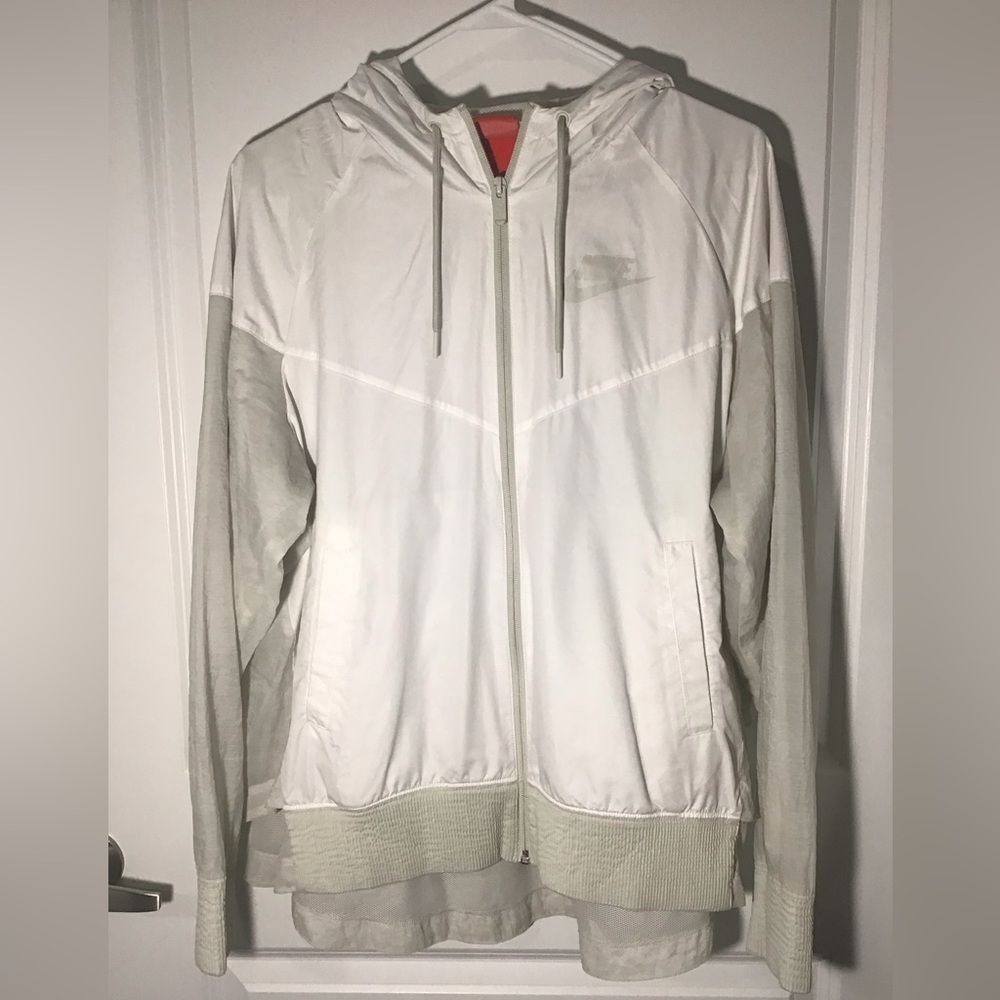 Nike White and Gray Hoodie Jacket S